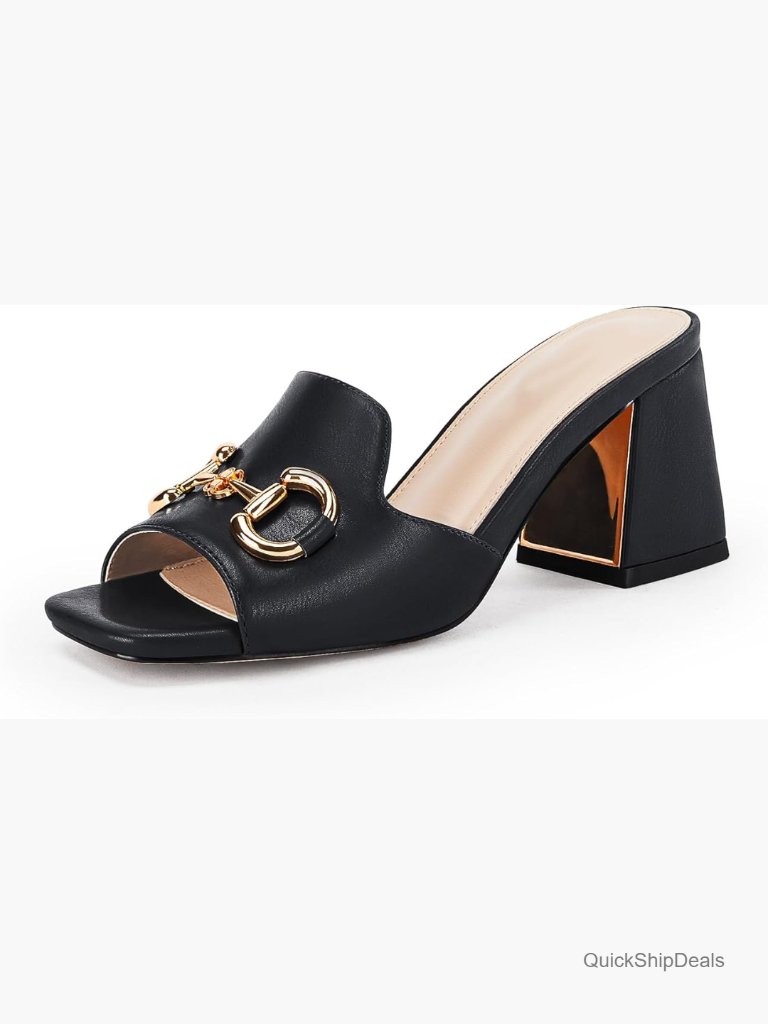 Women's Sandals Peep Toe Slides Chunky Heel Mules Single Band Comfort Slip-On